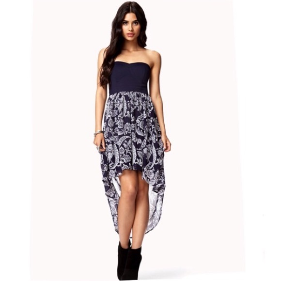 Dresses & Skirts - White & Navy Floral Boho Hi-Lo Dress